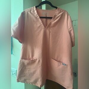 Figs Peach V-Neck Scrub Top